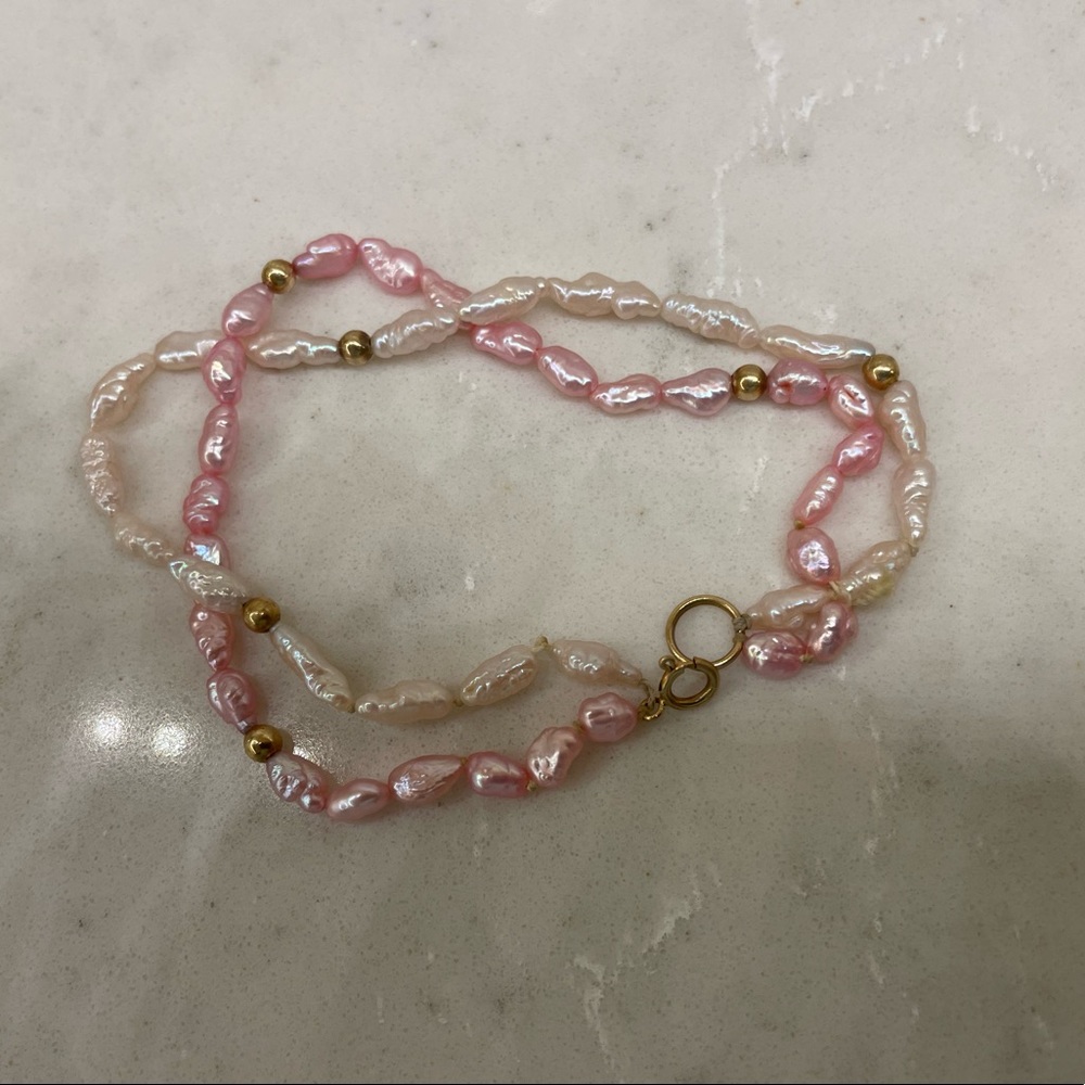 Pink and White Freshwater Pearl Bracelet